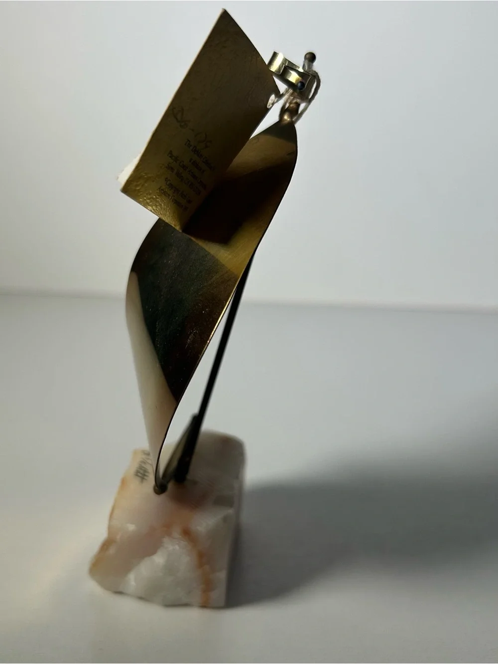 VTG John DeMott Signed Mid Century Brass Sailboat Sculpture Onyx Base 7” W/Tag